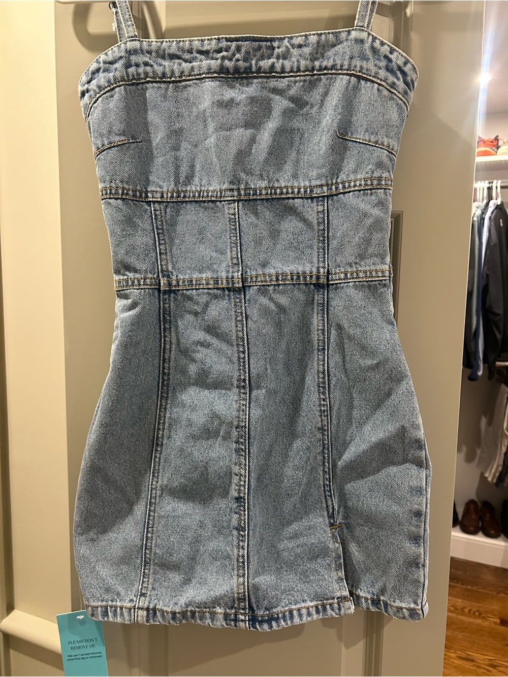 The Denim Strappy Mini Dress